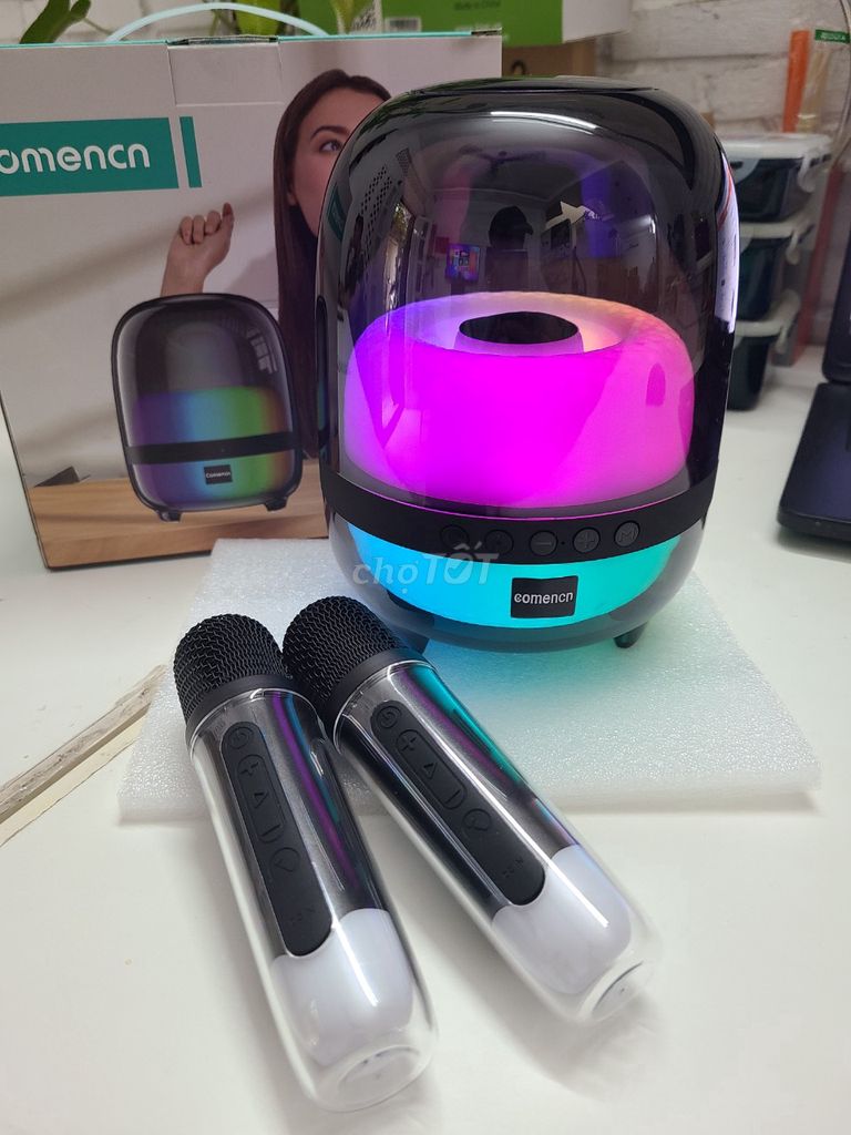 Loa bluetooth karaoke COMENCN CN-616 kèm 2 micro không dây hát karaoke có đèn led [BH 6 tháng]