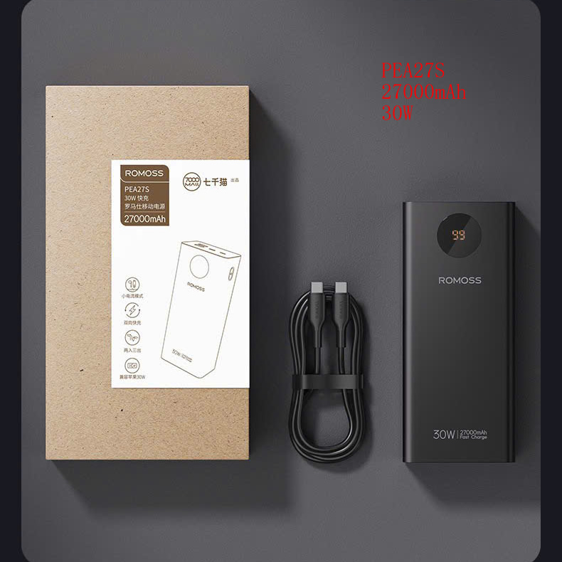 Pin sạc dự phòng ROMOSS PEA27 27000mAh sạc nhanh 30w kèm đèn led hiển thị phần trăm pin siêu đẹp