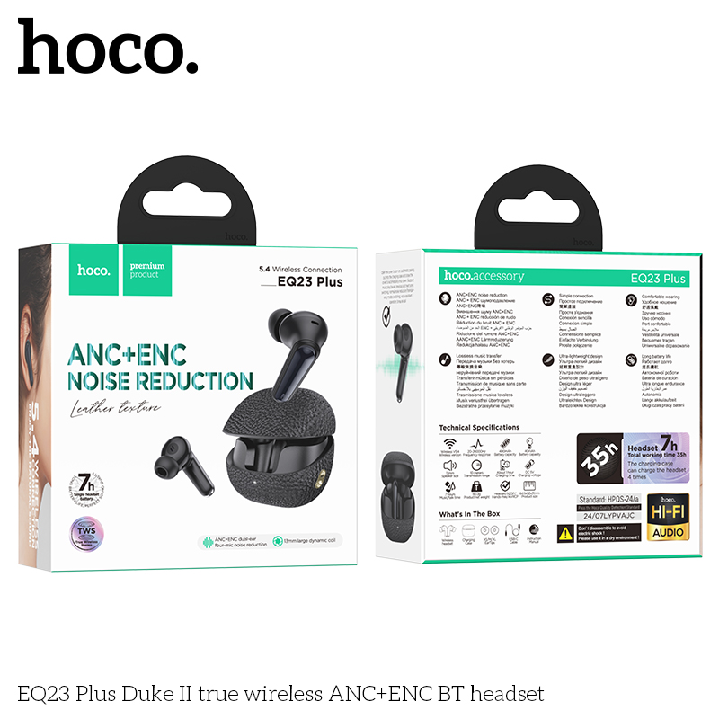 Tai nghe bluetooth giảm tiếng ồn HOCO EQ23 PLUS True Wireless V5.4 40mAh/400mAh ANC+ENC kiểu dáng airpods chính hãng [BH 1 NĂM]