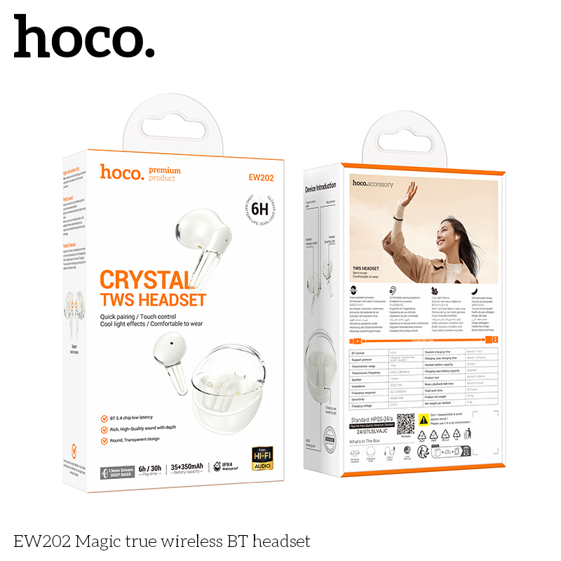 Tai nghe bluetooth HOCO EW202 True wireless V5.4 35mAh/350mAh kiểu dáng AIRPODS chính hãng [BH 1 năm]
