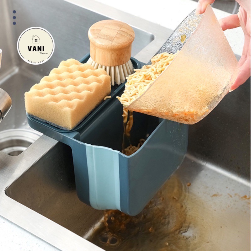 Thùng lọc rác gắn bồn rửa bát gấp gọn kèm khay để giẻ lau 2in1 - Rổ lọc rác gắn bồn rửa chén bỏ thức ăn thừa đa năng có lỗ thoát nước / pktn sale