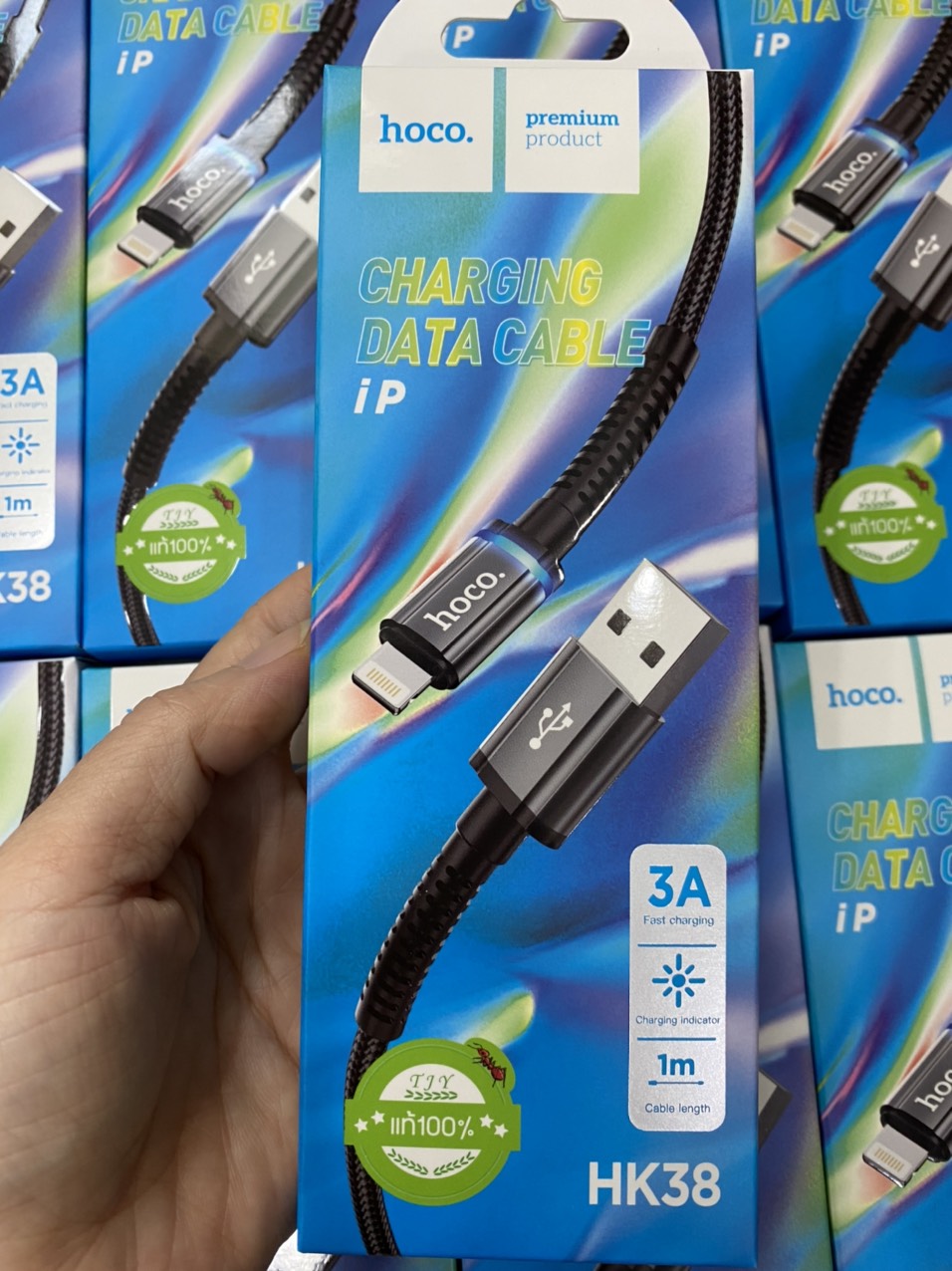 Cáp sạc nhanh 3A HOCO HK38 (usb ra lightning) cho iphone có đèn led báo sạc dây dù 1m chính hãng [BH 1 năm]