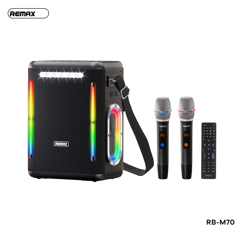 Loa bluetooth Karaoke REMAX RB- M70 ÂM THANH HiFi 30000mAh 208W tặng kèm 2 micro, có led siêu đẹp [BH: 1 NĂM]