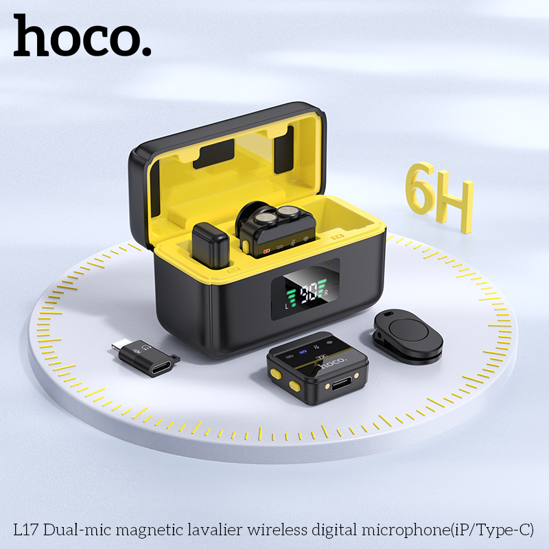 Mic thu âm không dây từ tính HOCO L17 Dual Mic (iP/Type-C) cài áo chính hãng [BH 1 năm]