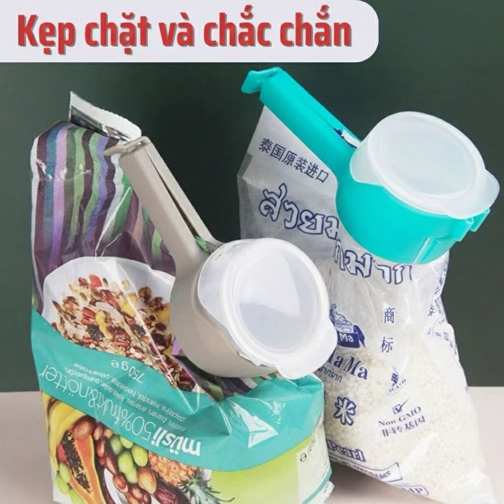 1c kẹp miệng túi thực phẩm, kẹp niêm phong miệng túi có nắp đậy kín miệng to dễ rót, dễ đổ ra Sealing Pour Food Clip [Hộp 4c 4 màu]