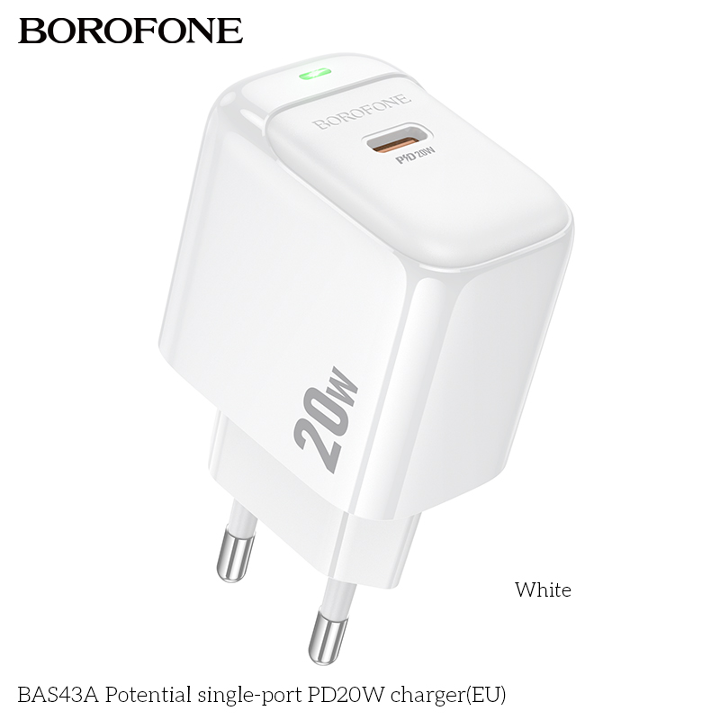 Cóc sạc nhanh 20W BOROFONE BAS43A (EU) (1 cổng Type C) chính hãng [BH 1 năm]