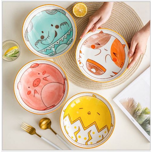 Set bộ 6 chén bát sứ cho bé hình động vật kèm đũa dễ thương [BH: NONE]