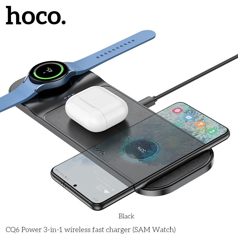 Đế sạc đa năng không dây 3in1 Hoco CQ6 sạc Đồng hồ thông minh, tai nghe, điện thoại chính hãng [BH: 1 NĂM]