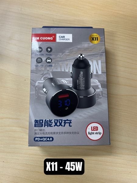 Cóc sạc nhanh 45w tẩu xe hơi Kim Cương X11 PD QC3.0, Có led hiển thị sạc nhanh 2 cổng (1 cổng usb+ 1 cổng Type C)[BH 6 THÁNG]