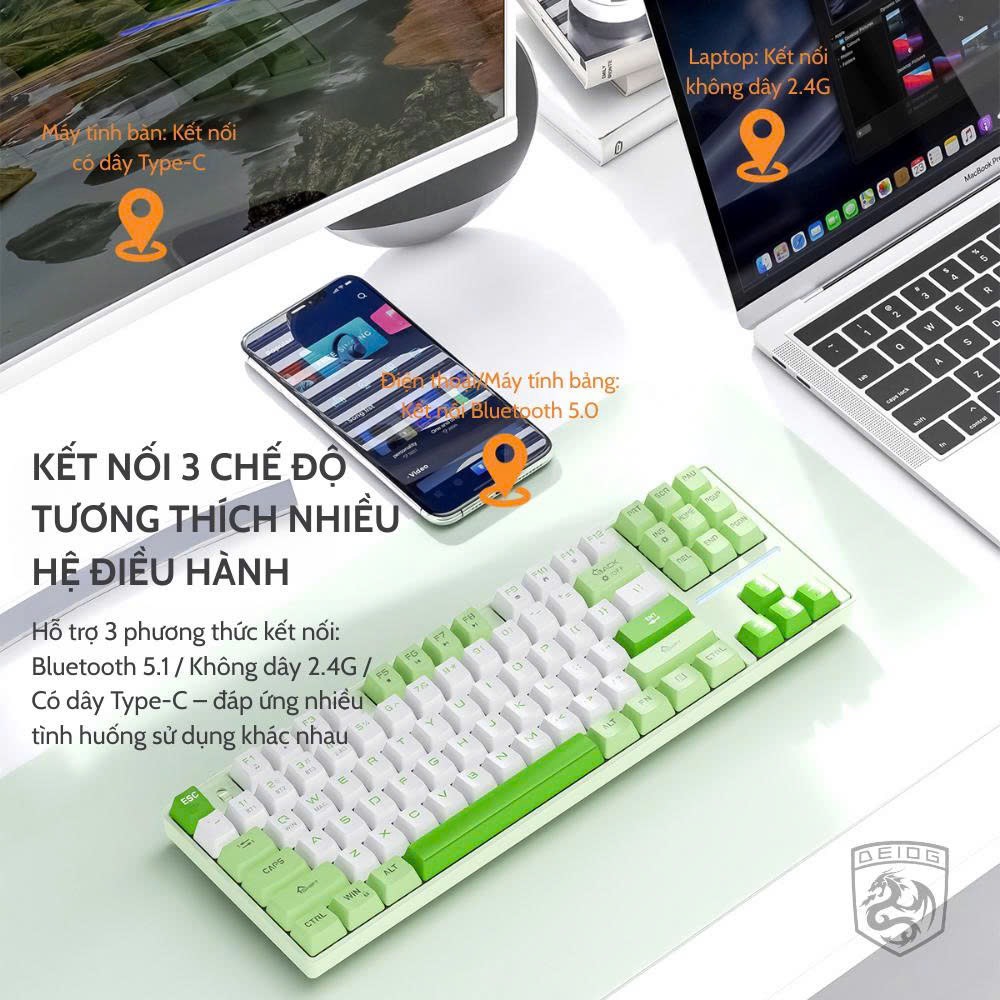 BÀN PHÍM CƠ KHÔNG DÂY BLUETOOTH DEIOG GK87 3 CHẾ ĐỘ CHÍNH HÃNG (BLUE SWITCH/RED SWITCH) [BH 1 NĂM]