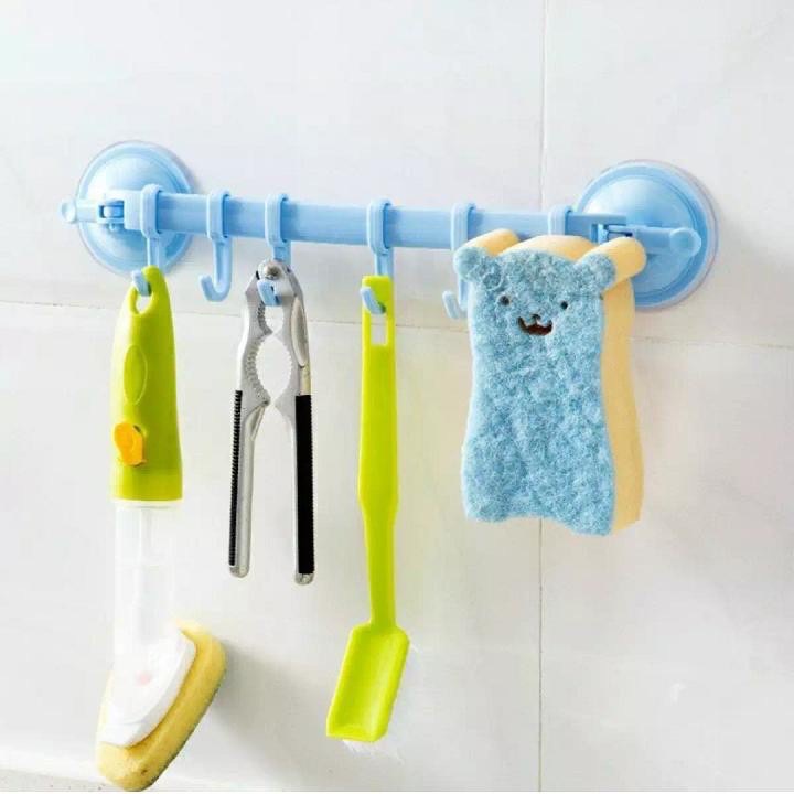 Móc treo quần áo, móc chìa khoá vật dụng hít tường đa năng 6 móc tiện lợi (chỉ màu hồng)