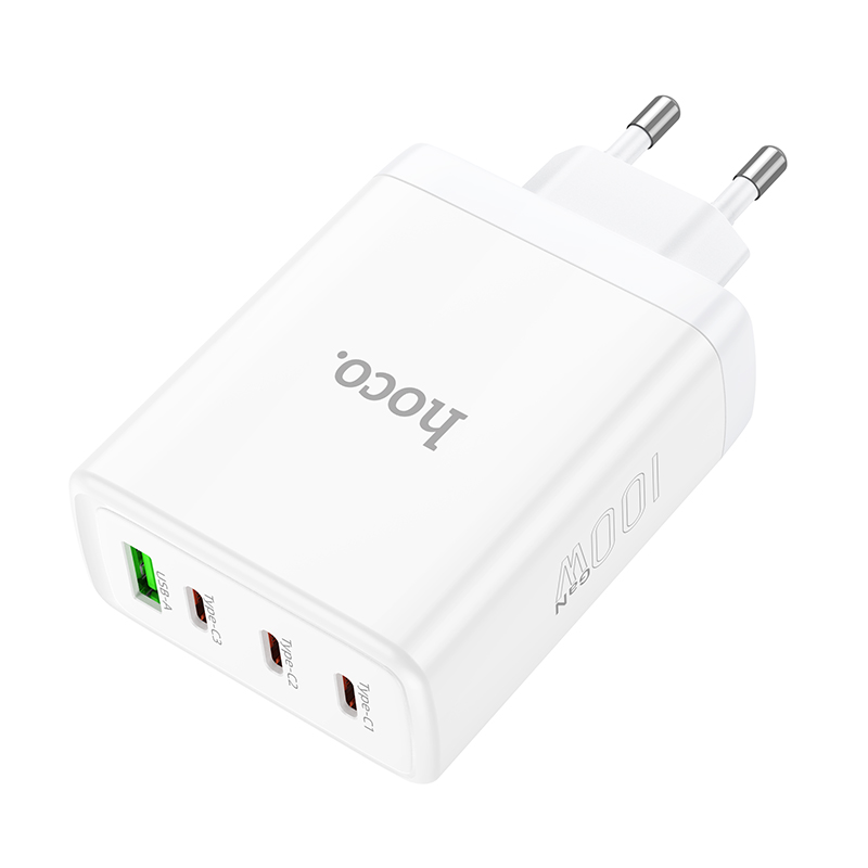 Cóc sạc nhanh 100W Hoco N31 (EU) 4 cổng (1 cổng Usb A + 3 cổng Type C), sạc được Laptop chính hãng [BH: 1 NĂM]