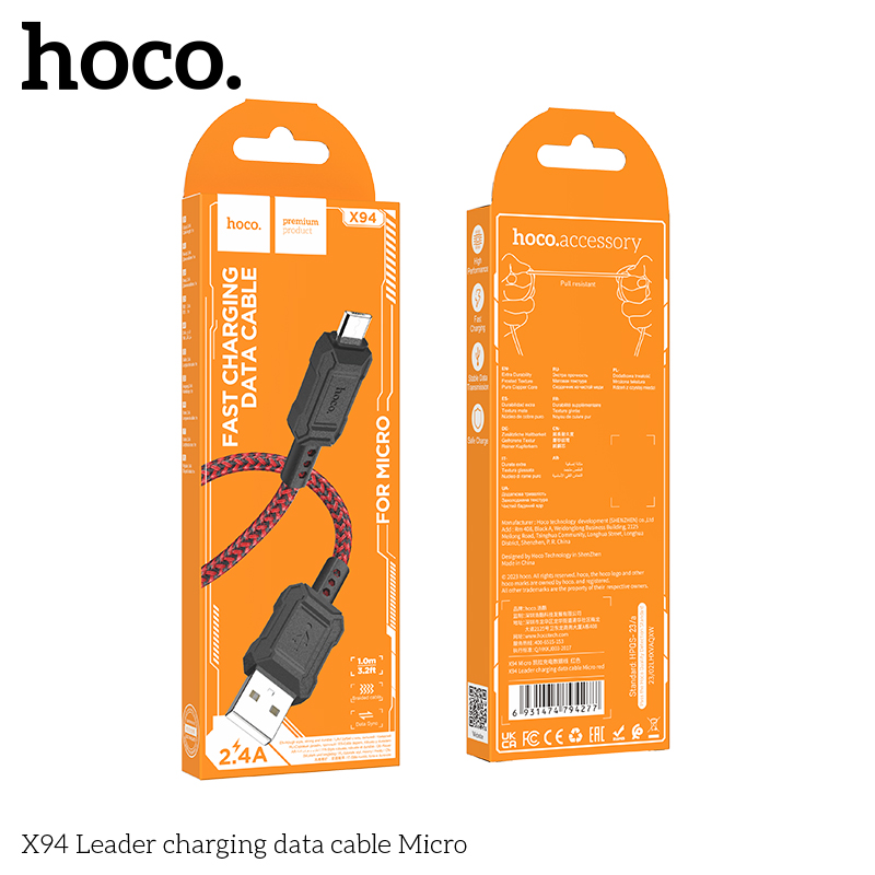 Cáp sạc truyền dữ liệu Hoco X94 cổng USB ra Micro 2.4A dài 1M chính hãng [BH 1 NĂM]