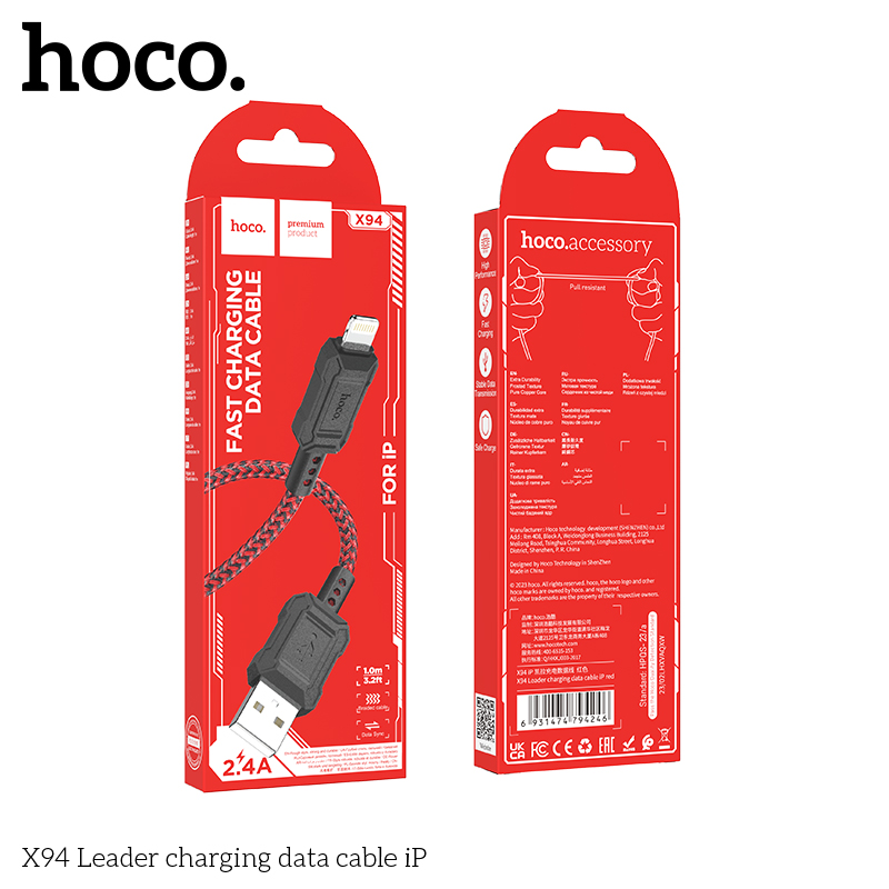 Cáp sạc truyền dữ liệu Hoco X94 cổng USB ra iPhone Lightning 2.4A dài 1M chính hãng [BH 1 NĂM]