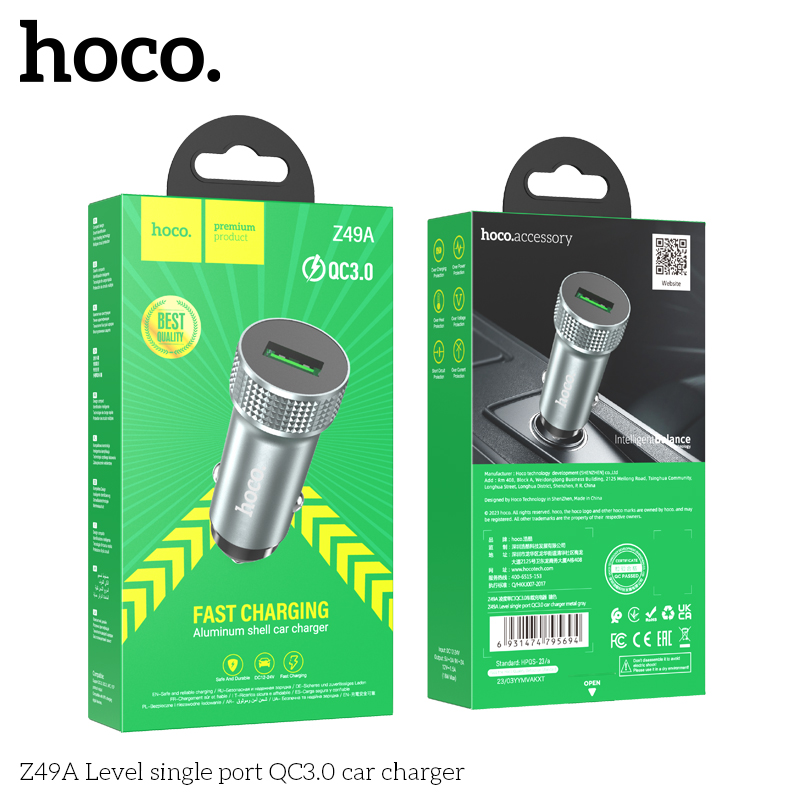 Cóc sạc xe hơi HOCO Z49A 1 cổng USB QC3.0 chính hãng [BH 1 NĂM]