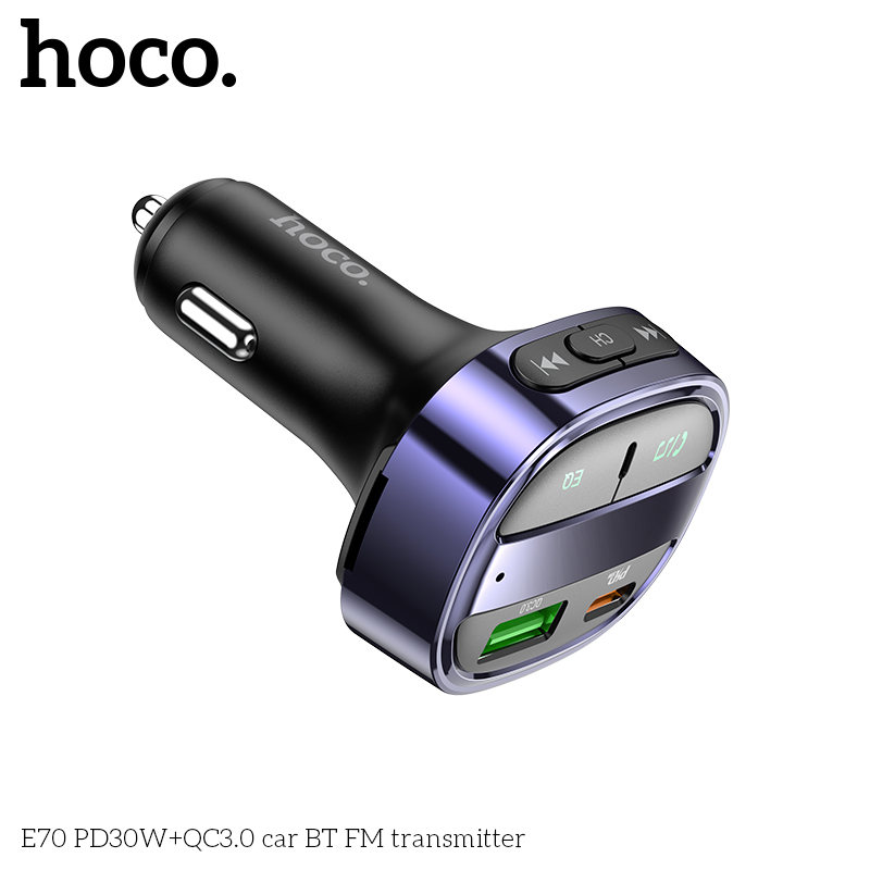 Tẩu Sạc ôtô Hoco E70 PD30W + QC3.0 Bluetooth V5.0, USB, Đài Fm, Có LCD chính hãng [ BH 1 NĂM]