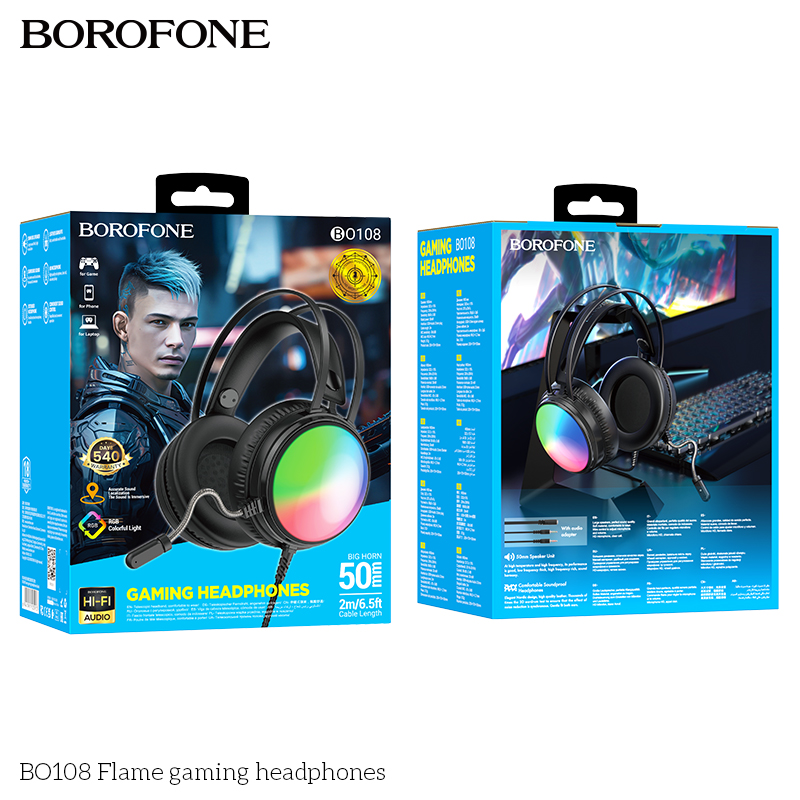 Tai nghe có dây 3.5 chụp tai Gaming BOROFONE BO108 phích cắm USB + 3.5 dài 2M kèm mic headphone chính hãng [BH: 1 NĂM]