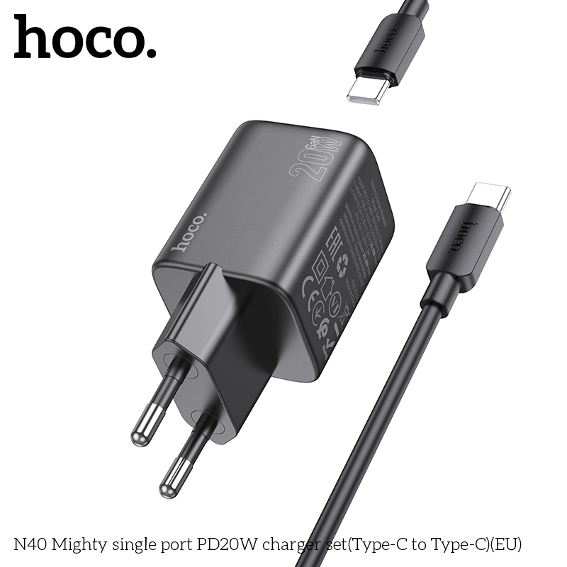 Bộ sạc nhanh 20w HOCO N40 (c-c) cáp 2 đầu type-c chính hãng (cóc 1 cổng type-c) [Bh 1 năm] / pktn sale
