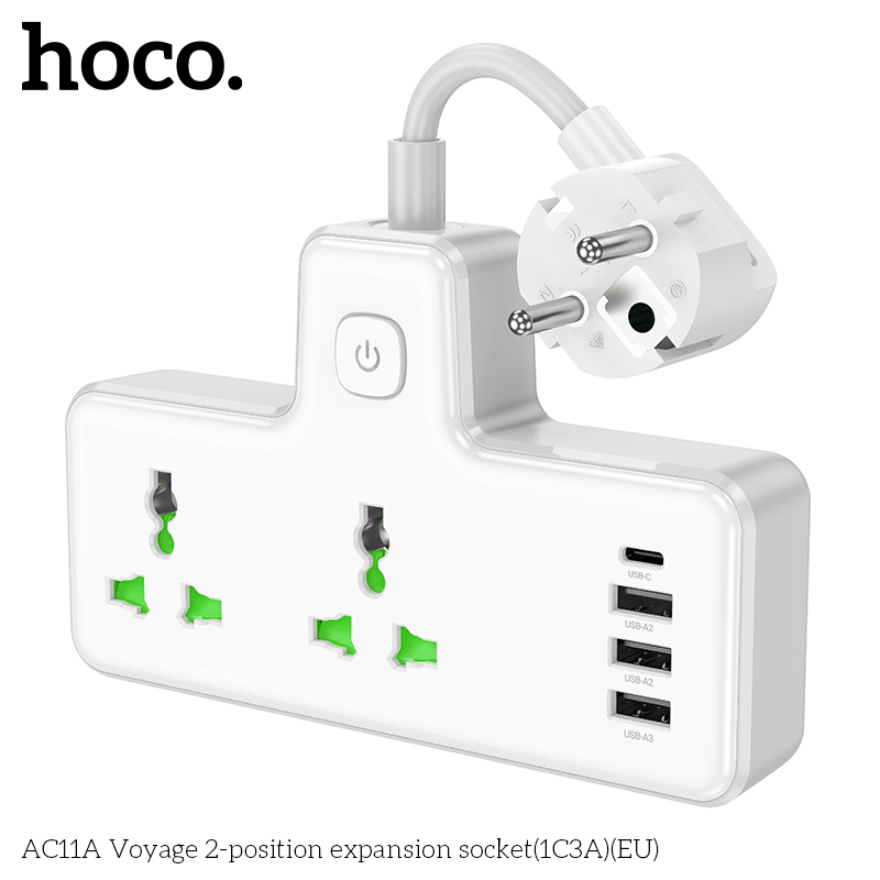 Ổ cắm điện đa năng HOCO AC11A PD17W 3 cổng USB + 1 cổng Type C cáp dài 8,5cm chính hãng [BH 1 NĂM]