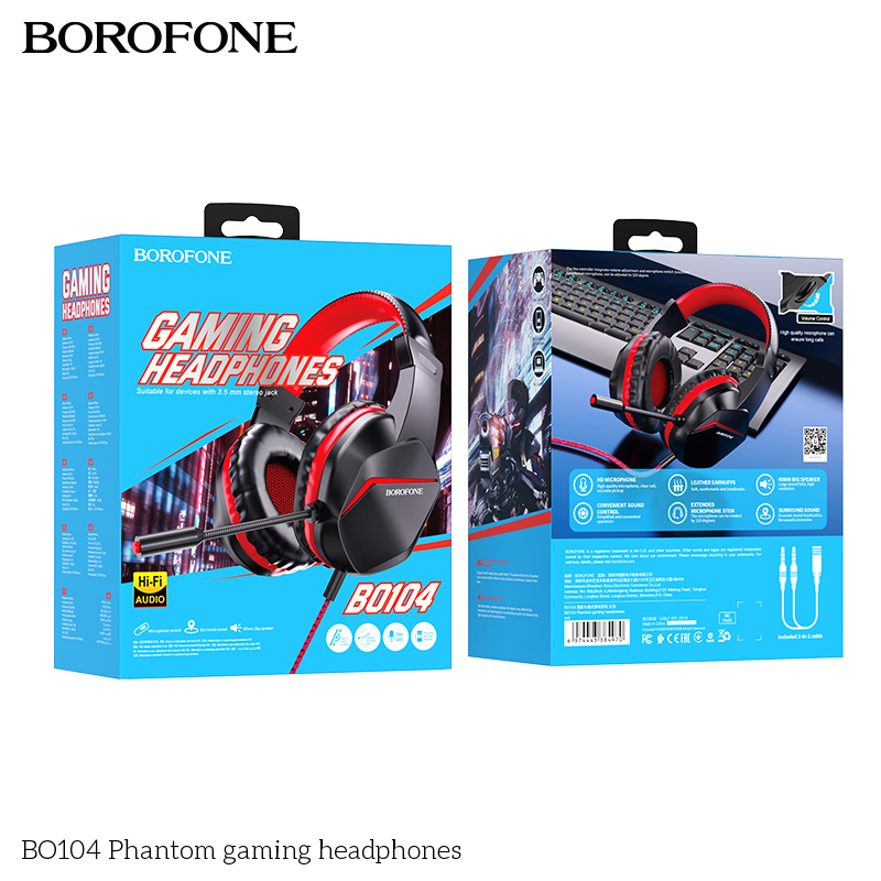 Tai nghe có dây 3.5 chụp tai Gaming BOROFONE BO104 jack 3.5 dài 1m2 kèm mic headphone chính hãng [BH: 1 NĂM]