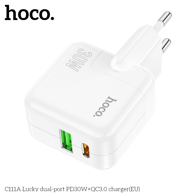 Cóc sạc nhanh 30w Hoco C111A (1 cổng Type C PD30W + 1 cổng USB QC3.0) chính hãng [BH 1 Năm]