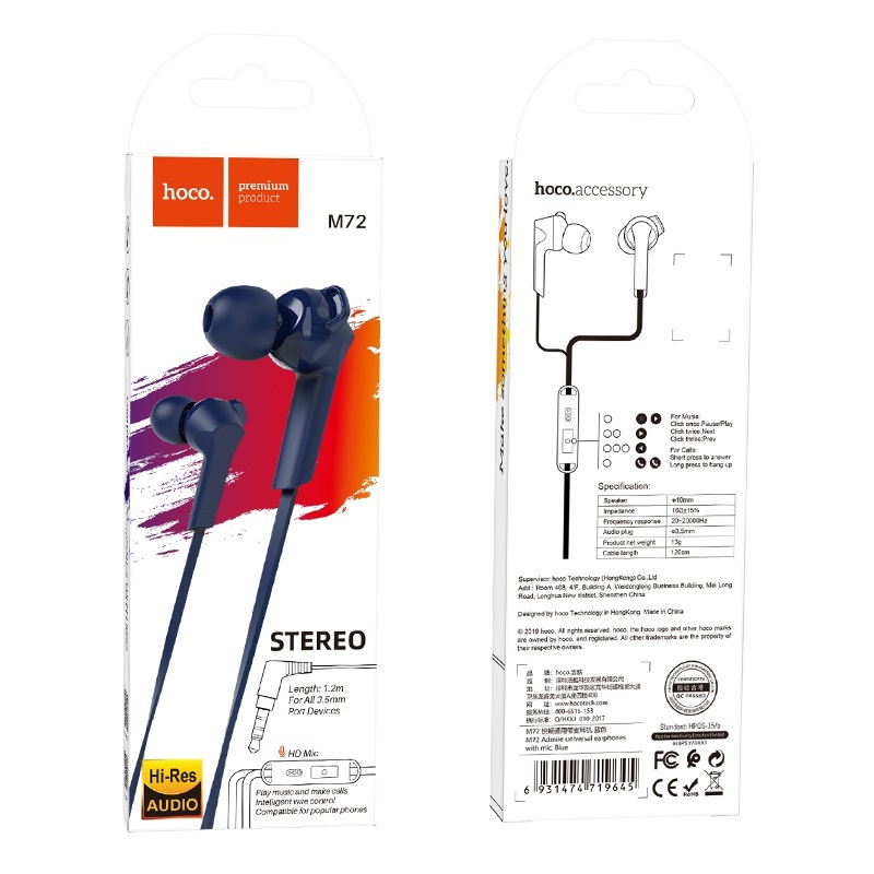 Tai nghe có dây HOCO M72 Jack 3.5mm Chính Hãng [BH 1 NĂM]