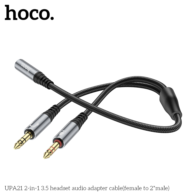Cáp chuyển âm thanh HOCO UPA21 (2 đực thành 1 cái) đầu 3.5mm chính hãng [BH 1 năm]