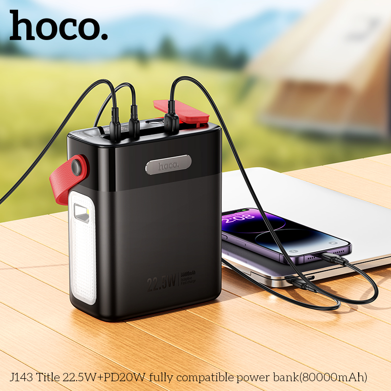 Pin sạc nhanh 22.5w+PD20W HOCO J143 80.000mAh dự phòng kiêm đèn pin phát sáng chính hãng [BH 1 Năm]