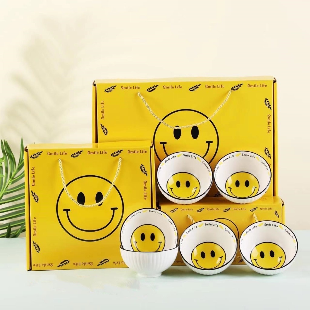 Bộ quà tặng 6 chén kèm đũa SmileLife hình mặt cười / pktn sale