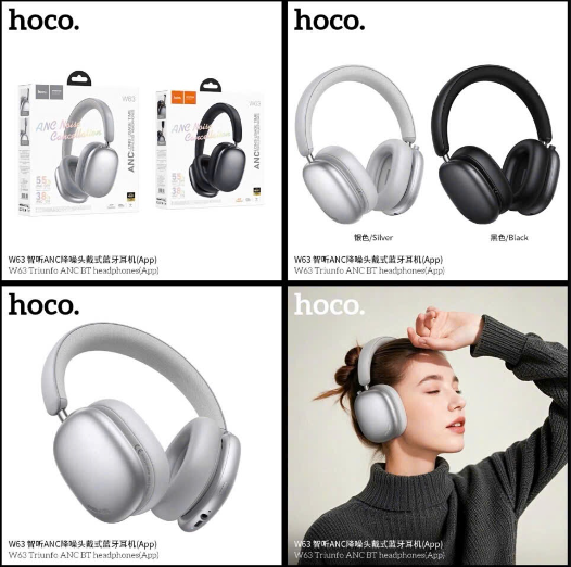 Headphone bluetooth HOCO W63 mẫu chụp tai có chống ồn ANC siêu tiện lợi