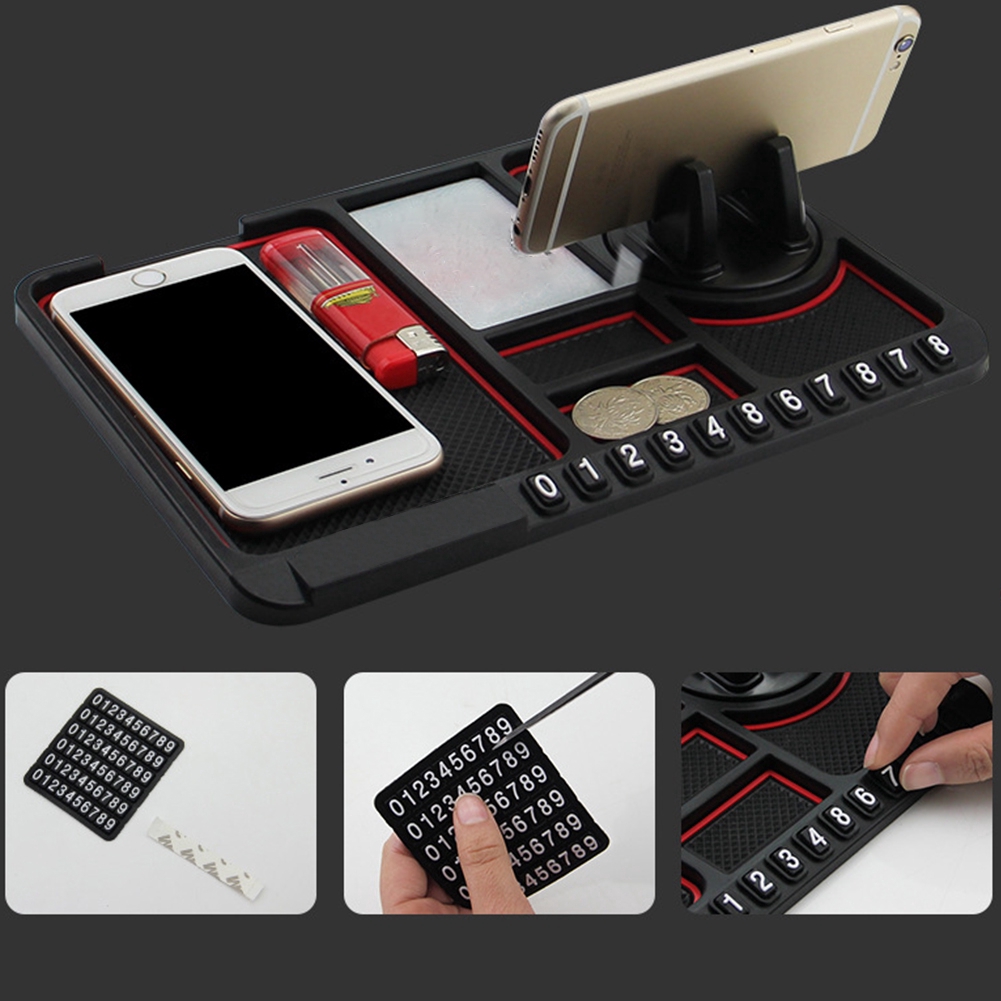 Giá đỡ điện thoại trên xe hơi kèm tấm thảm dựa giữ đt và đồ dùng chống trượt cho ô tô kèm bảng ghi điện thoại xoay 360 độ