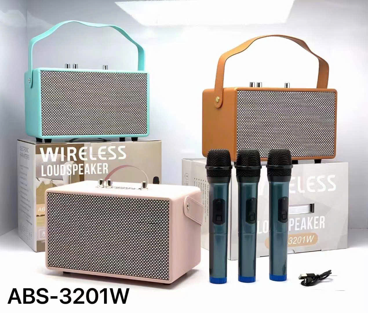 Loa bluetooth karaoke LOUDSPEAKER ABS-3201W mẫu giả da để bàn kèm 1 micro siêu hay