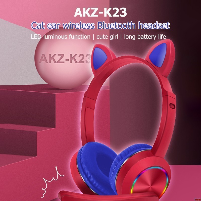 Tai nghe bluetooth gaming AKZ-K23 có micro cần dài âm thanh HIFI âm bass mạnh mẽ bluetooth 5.0 headphone tai mèo [BH 3 tháng] / pktn sale