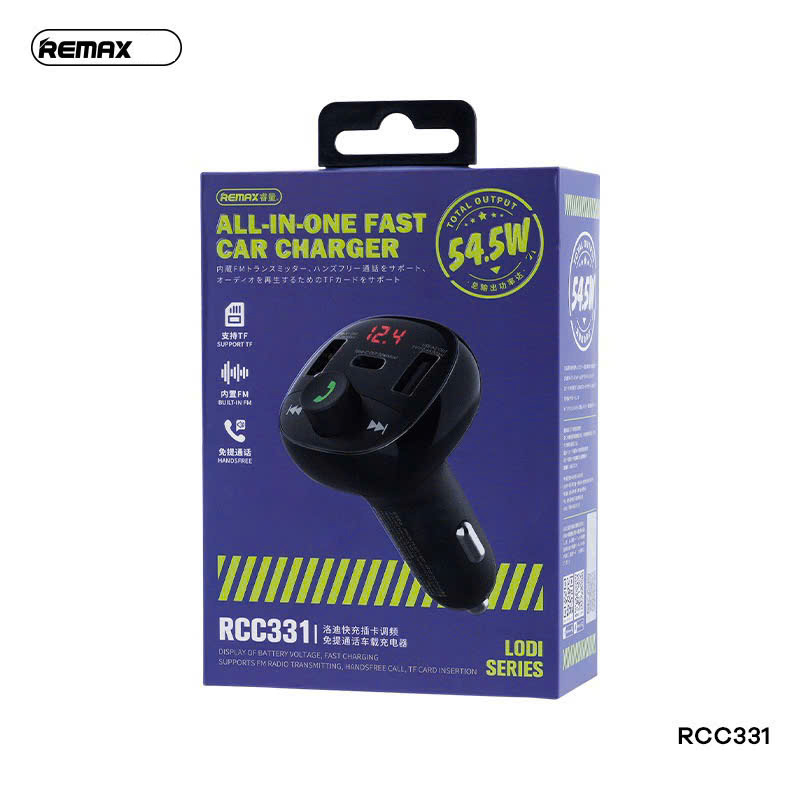 Cóc sạc nhanh xe hơi oto REMAX RCC-331 sạc nhanh 54.5w tẩu 3 cổng 2 usb 1 type c (2A+1C) TF/FM [BH 1 Năm]