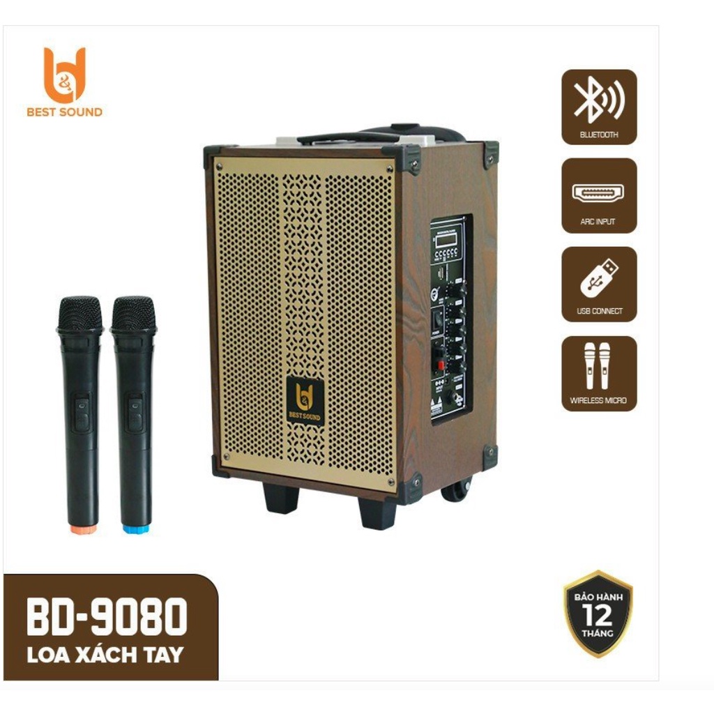 Loa kéo 9098 bluetooth karaoke kèm 1 micro không dây 295x265x460mm [BH 1 năm]