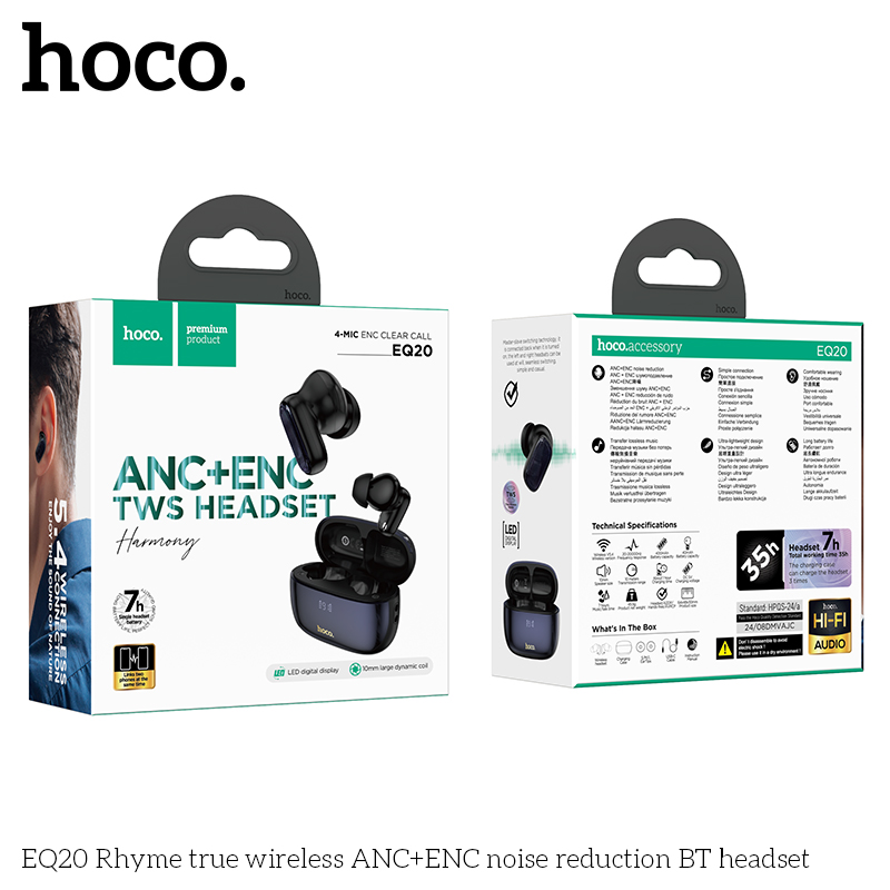 Tai nghe bluetooth giảm tiếng ồn HOCO EQ20 True Wireless V5.4 40mAh/400mAh ANC+ENC kiểu dáng airpods chính hãng [BH 1 NĂM]