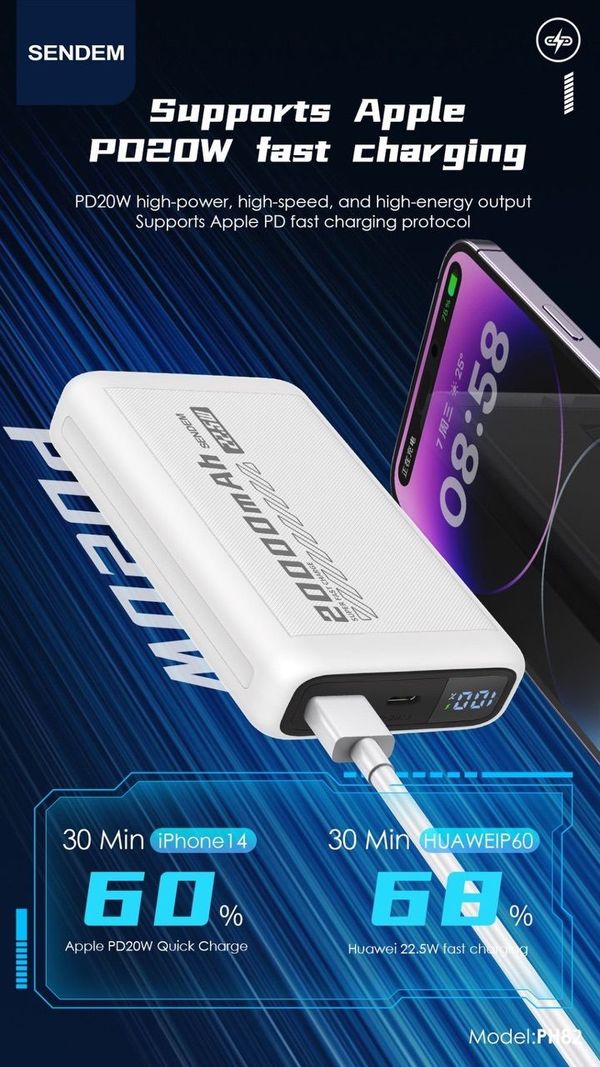 Pin sạc nhanh 22.5w SENDEM PH82 20.000mAh dự phòng chính hãng [BH 1 năm]