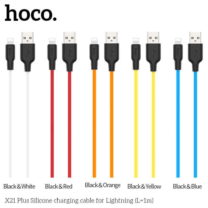 CÁP SẠC NHANH 3.0A HOCO X21 PLUS USB RA IPHONE DÂY SILICON CHỐNG CHÁY DÀI 1M CHÍNH HÃNG [BH: 1 NĂM]