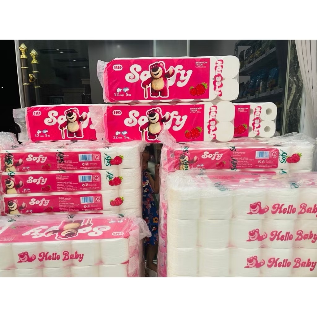 Lốc 12 Cuộn khăn giấy vệ sinh Sofy (tặng kèm 1 khăn ướt HOẶC 1 khăn khô TÙY LÔ) [BH: NONE]