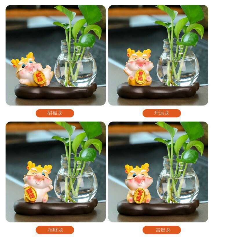 Chậu trồng cây thủy sinh kèm tượng rồng siz 19*9.3*6.3cm cute thích hợp decor bàn làm việc văn phòng v.v [BH: NONE] / pktn sale