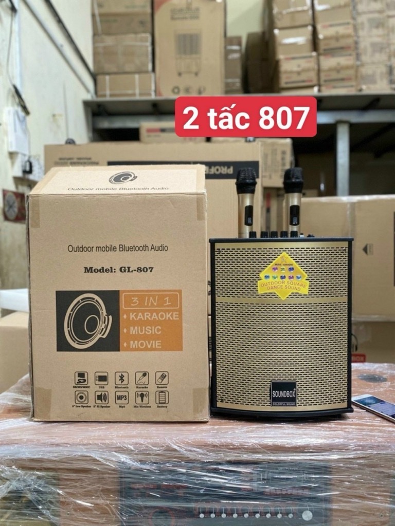Loa kéo 2 tấc SoundBox GL-807 bluetooth karaoke 2 micro không dây siêu hay [BH 1 năm]