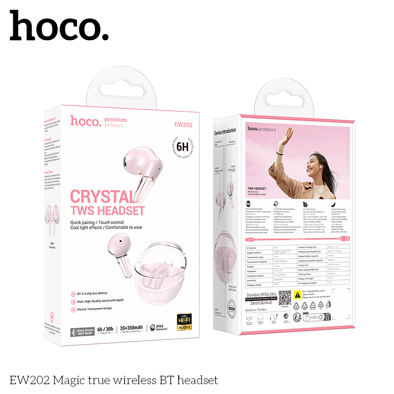Tai nghe bluetooth HOCO EW202 True wireless V5.4 35mAh/350mAh kiểu dáng AIRPODS chính hãng [BH 1 năm]