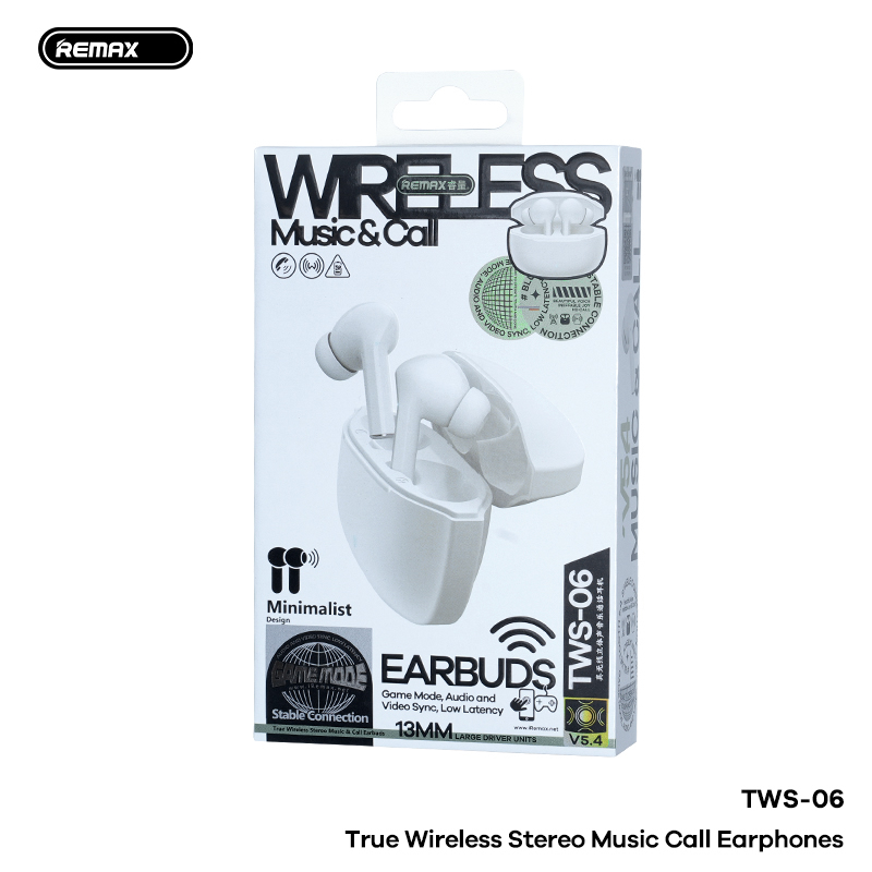 Tai nghe bluetooth REMAX TWS-06 mẫu airpods bluetooth v5.4 pin 35/250mAh chính hãng