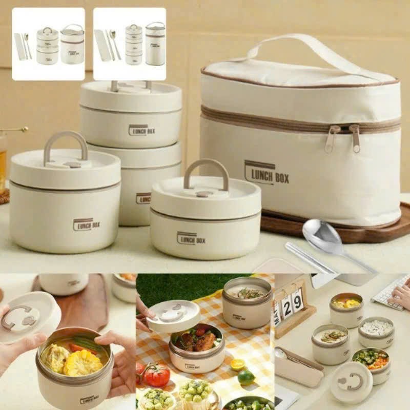Hộp đựng cơm inox 4 tầng LucKy/ Lunch Box Bag giữ nhiệt [BH: NONE]