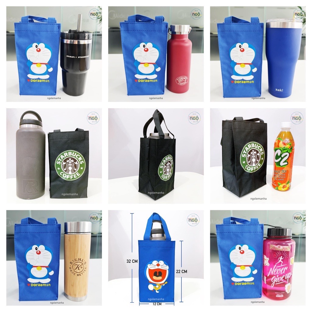 Túi đựng (Ko Kèm Bình/ Ly) nước đóng chai, ly nước giữ nhiệt, bình giữ nhiệt vải dù nhiều hình- về ngẫu nhiên [BH: NONE]