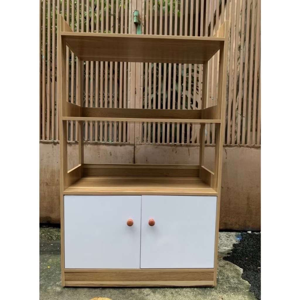 Tủ gỗ NHÀ BẾP tự lắp ráp 3 tầng 2 ngăn dựng lò vi sóng, gia vị, tiết kiệm không gian [BH: NONE]