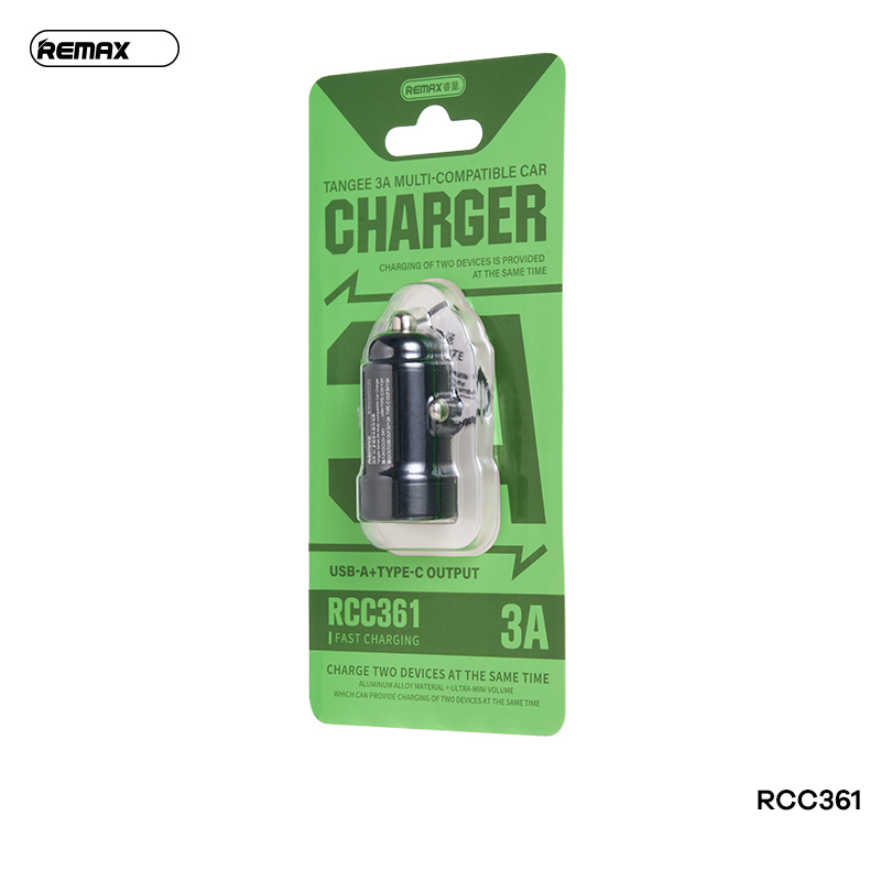 Cóc sạc nhanh xe hơi REMAX RCC-361 (1 cổng USB QC3.0 + 1 cổng Type C) chính hãng [BH 1 năm]