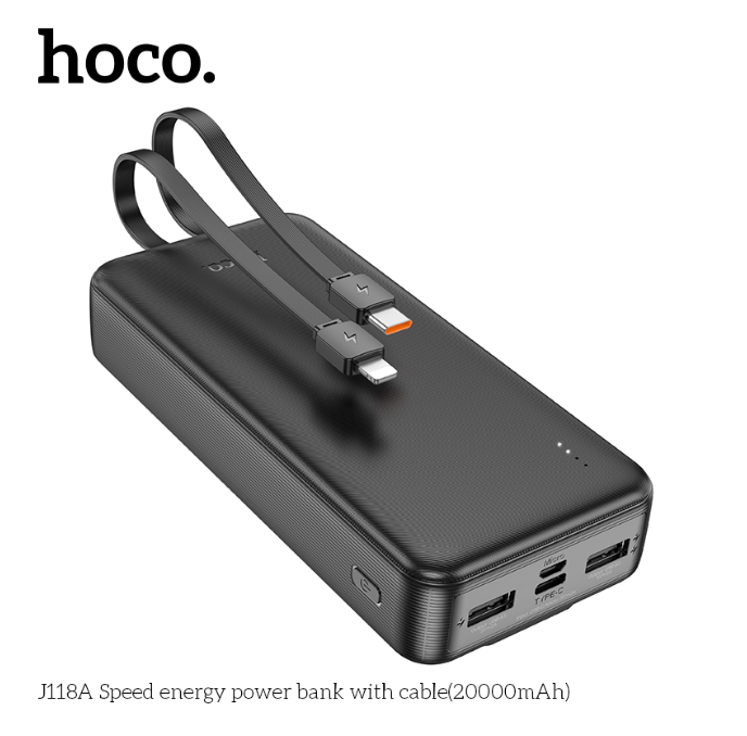Pin sạc dự phòng Hoco J118A 20.000mAh kèm cáp liền pin chính hãng [BH 1 NĂM]