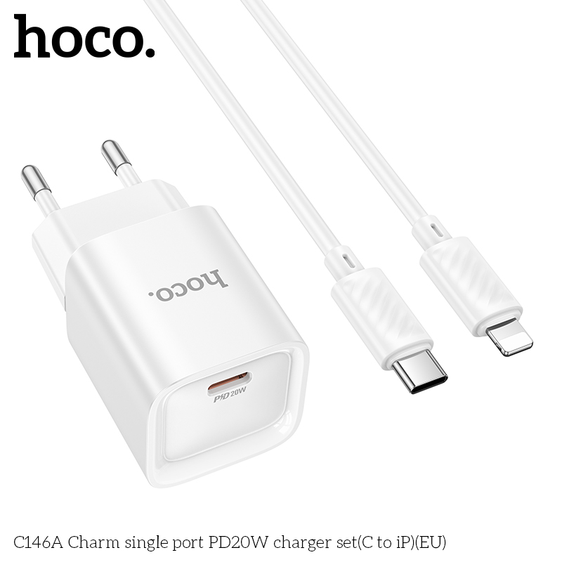 Bộ sạc nhanh 20W HOCO C146A (c-l) Type-C ra iPhone Lightning chính hãng [BH 1 NĂM]