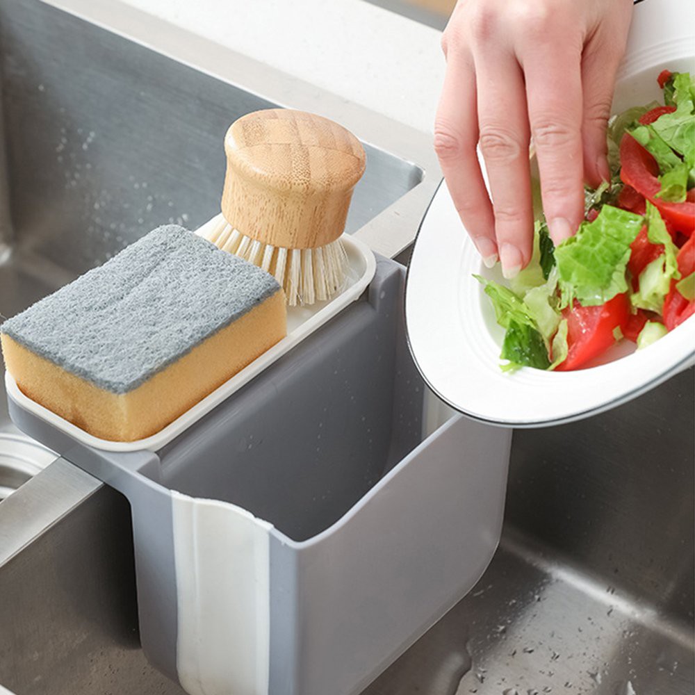 Thùng lọc rác gắn bồn rửa bát gấp gọn kèm khay để giẻ lau 2in1 - Rổ lọc rác gắn bồn rửa chén bỏ thức ăn thừa đa năng có lỗ thoát nước / pktn sale